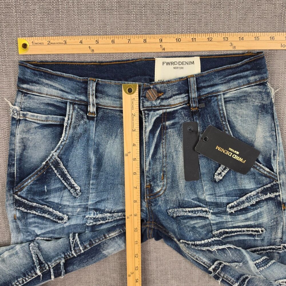 FWRD Denim New York Jeans Mens 32x36 Blue Distressed Ripped Stacked frayed Hype - Picture 7 of 15